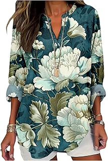 Sponsored Ad - Womens Floral Boho Shirts V Neck Plus Size Tunic Tops 3/4 Long Sleeve T-Shirts for Women Blouses Dressy