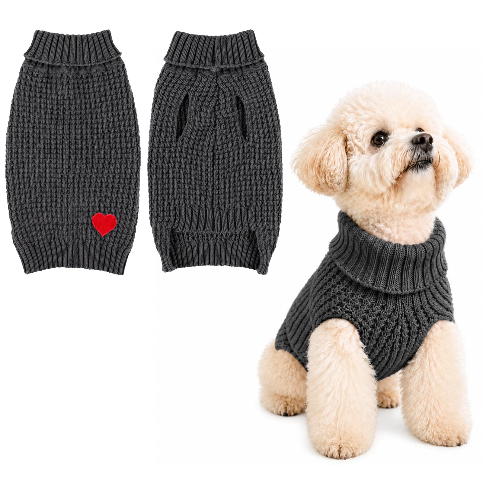 Yaopelky Small Dog Jumper Dogs Knitted Turtleneck Dog Clothes Warm Winter Puppy Jumper Soft Stretch Pet Pullover for Small Medium Dogs Cats Yorkie Chihuahua Clothes (Gray, M(2-3.5kg))