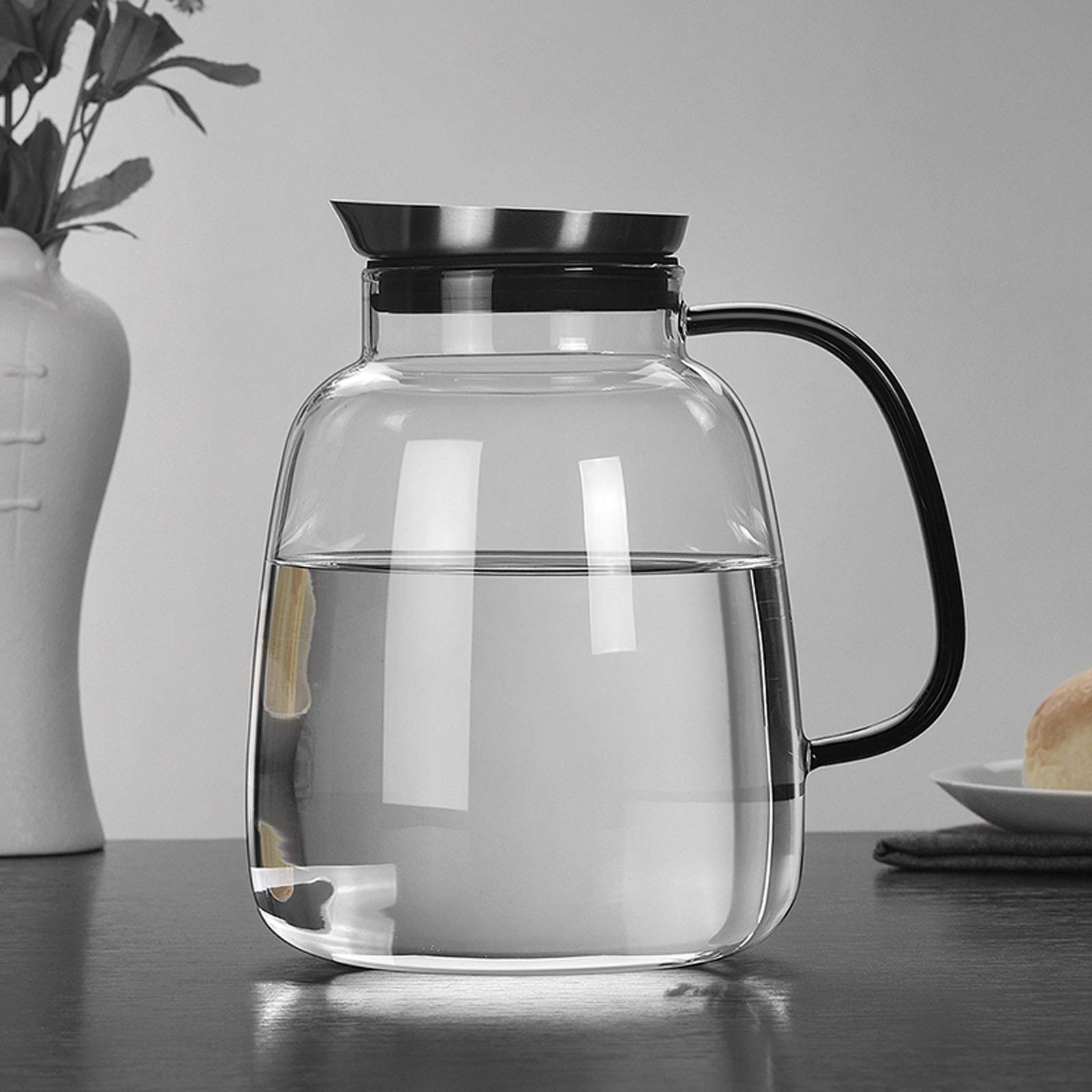 Jarra Jarra de vidrio for el hogar con jarra de agua de vidrio con tapa y mango ensanchado for jugo, leche, bebidas frías o calientes Jarra Agua