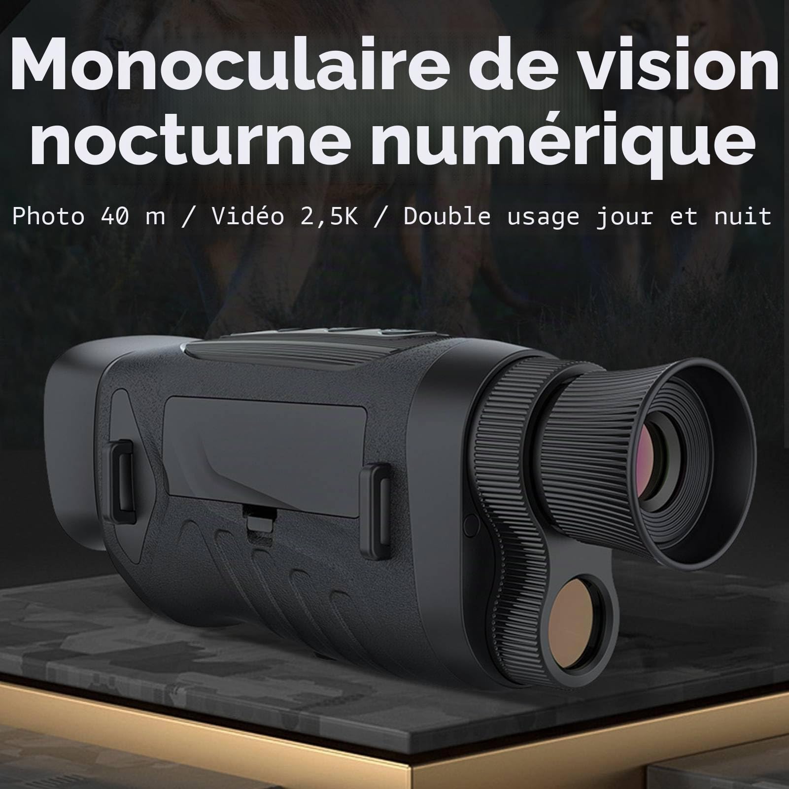 Monoculaire de Vision Nocturne,40 MP 2,5K Télescope Infrarouge,984 Pieds Support de Distance de Vision Nocturne,Enregistrement Photo et Vidéo,Zoom Numérique 8X,pour Camping en Plein Air