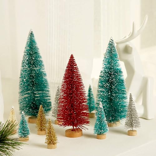 Miniatura 12 de SATINIOR 60 piezas de mini árbol de Navidad artificiales de sisal árboles de nieve, cepillo para botellas, árboles de Navidad, adornos de pinos