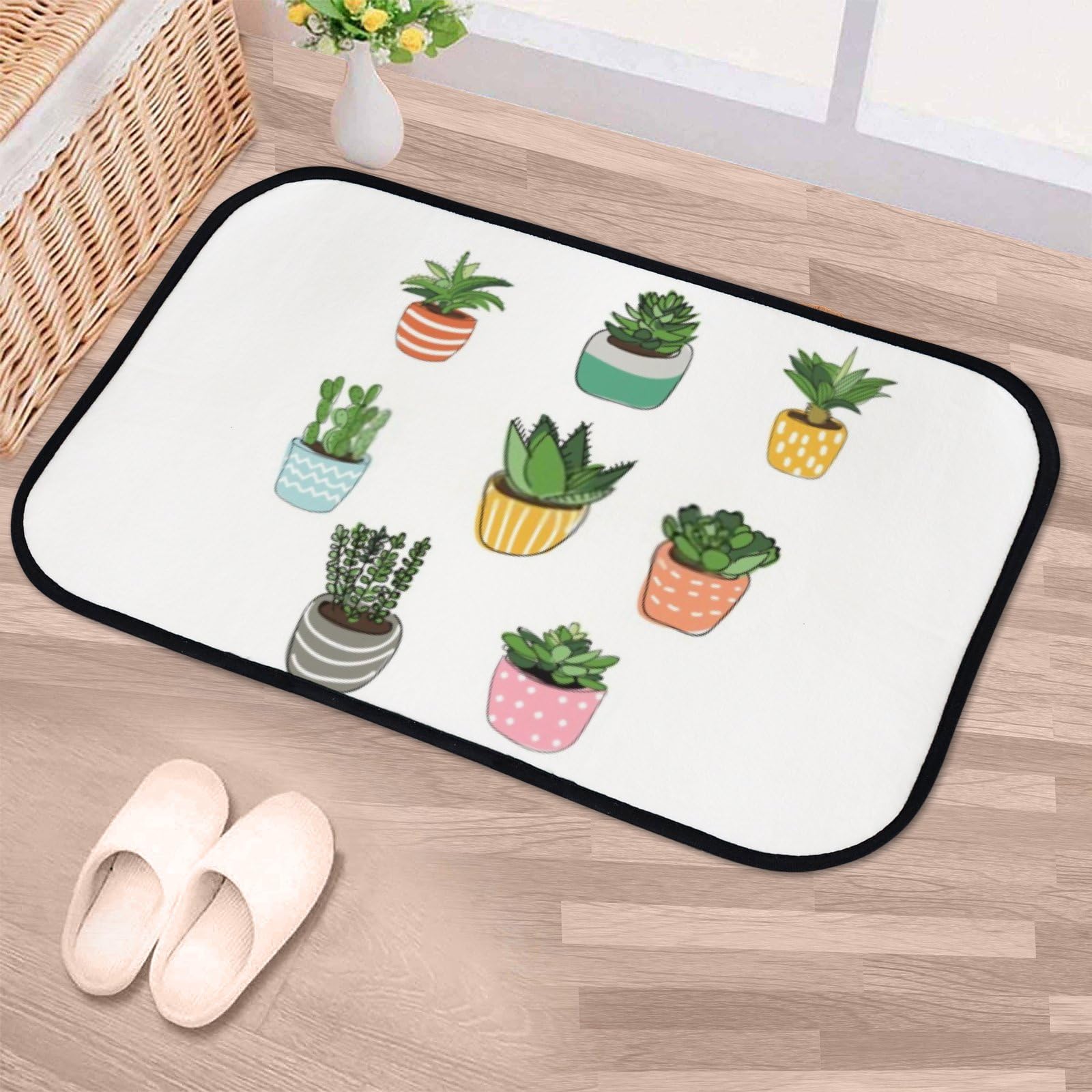 Nuansexi Bathroom Rugs Succulents Plants Hand Drawn Art Floor Mats Non Slip Bathmat Doormat Tub Mat Coral Velvet Absorbent Entrance Carpet Mats Machine Washable Bedroom Decor