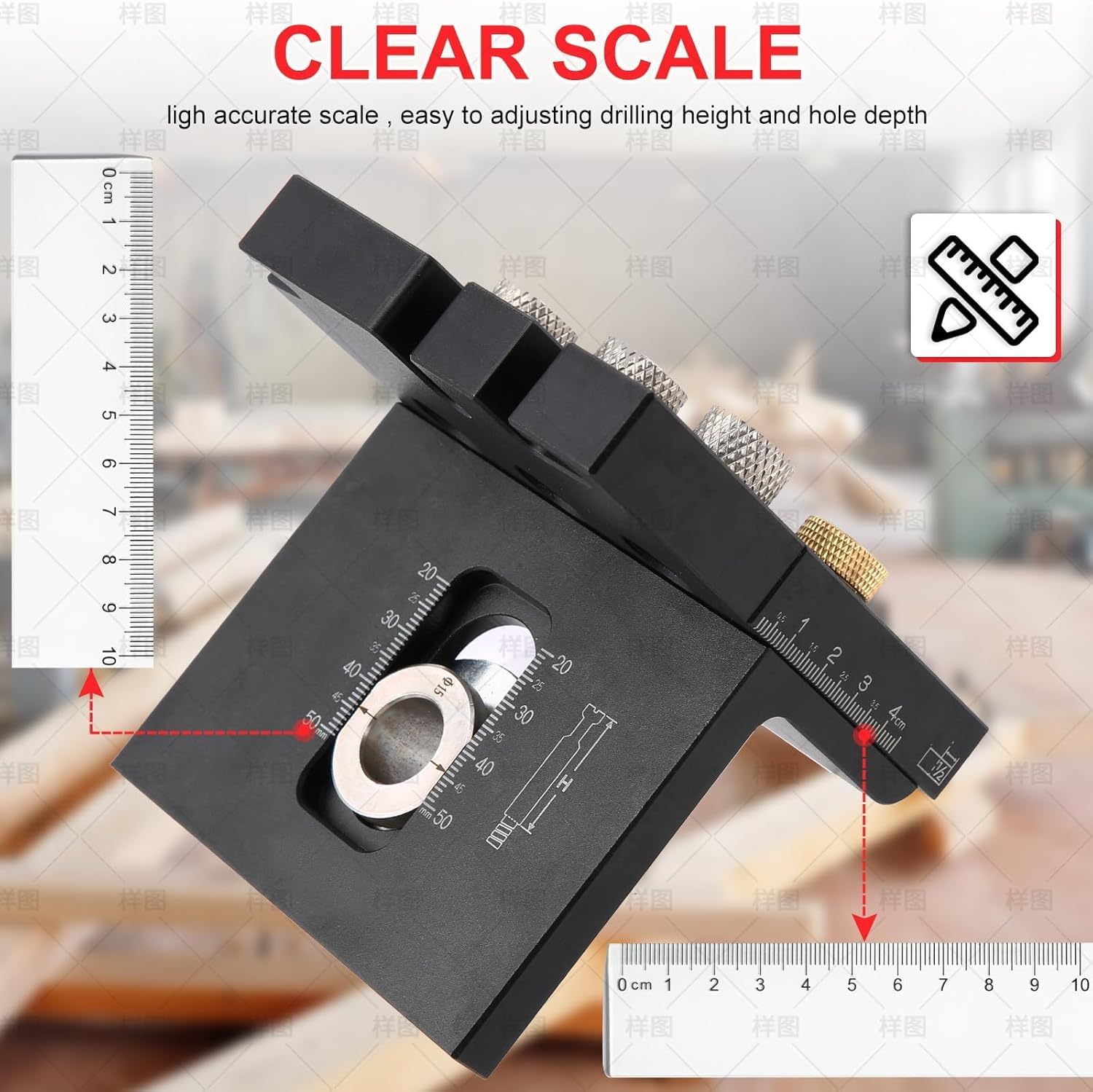 3-in-1 High Precision Jig Dowel Cam Jig Kit Wood Hole Drilling Guide,with Positioning Clip Adjustable Drilling Guide Puncher Locator Carpentry Tools for DIY Wood working Furniture Repair