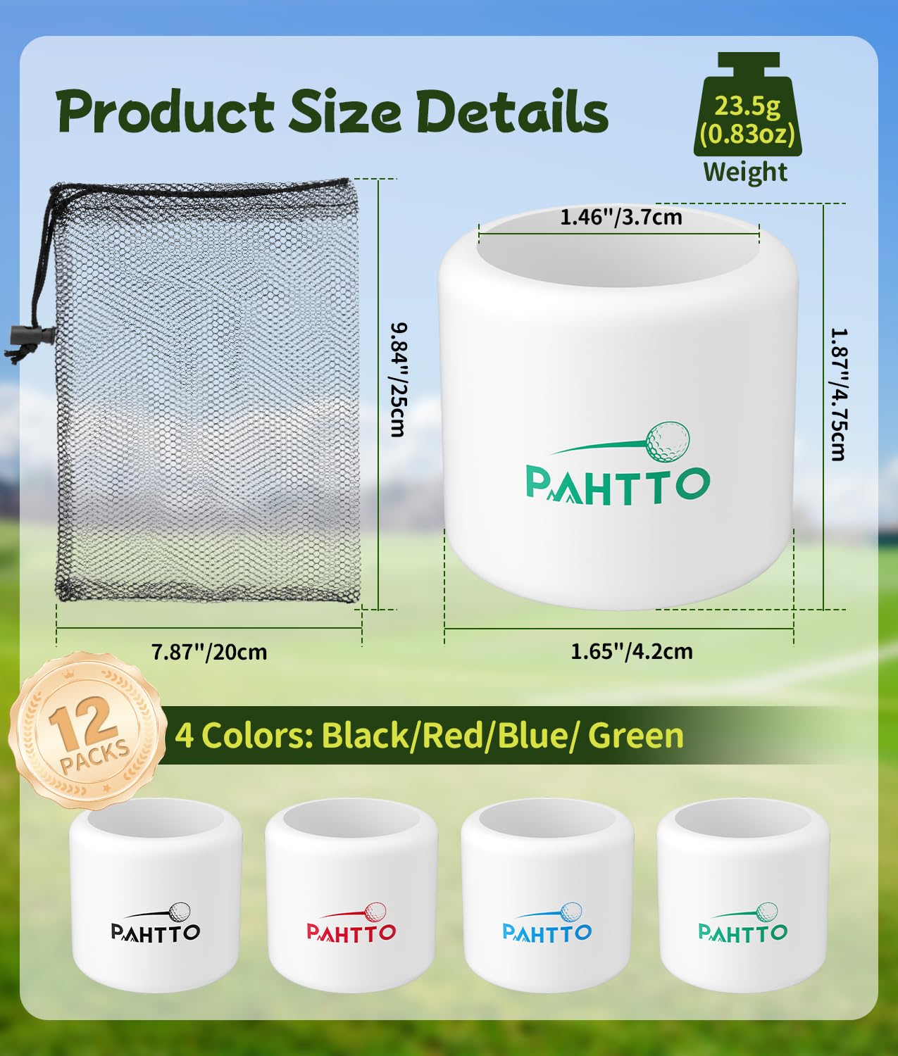 PAHTTO Balles de Golf d'entraînement, 12 pièces, Sensation de Frappe réaliste et Distance de vol limitée (Maximum 40 Yards), Plastique, 42 mm, pour s'entraîner avec Un Swing Complet dans Le Jardin