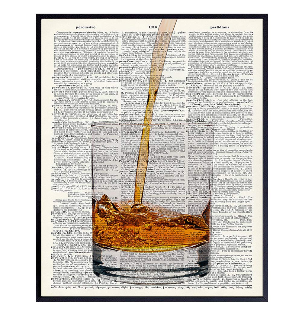 Scotch Whiskey Dictionary Art Print - Vintage Upcycled Wall Art Poster- Chic Rustic Home Decor for Decor for Den, Man Cave, Bar and Kitchen - Makes a