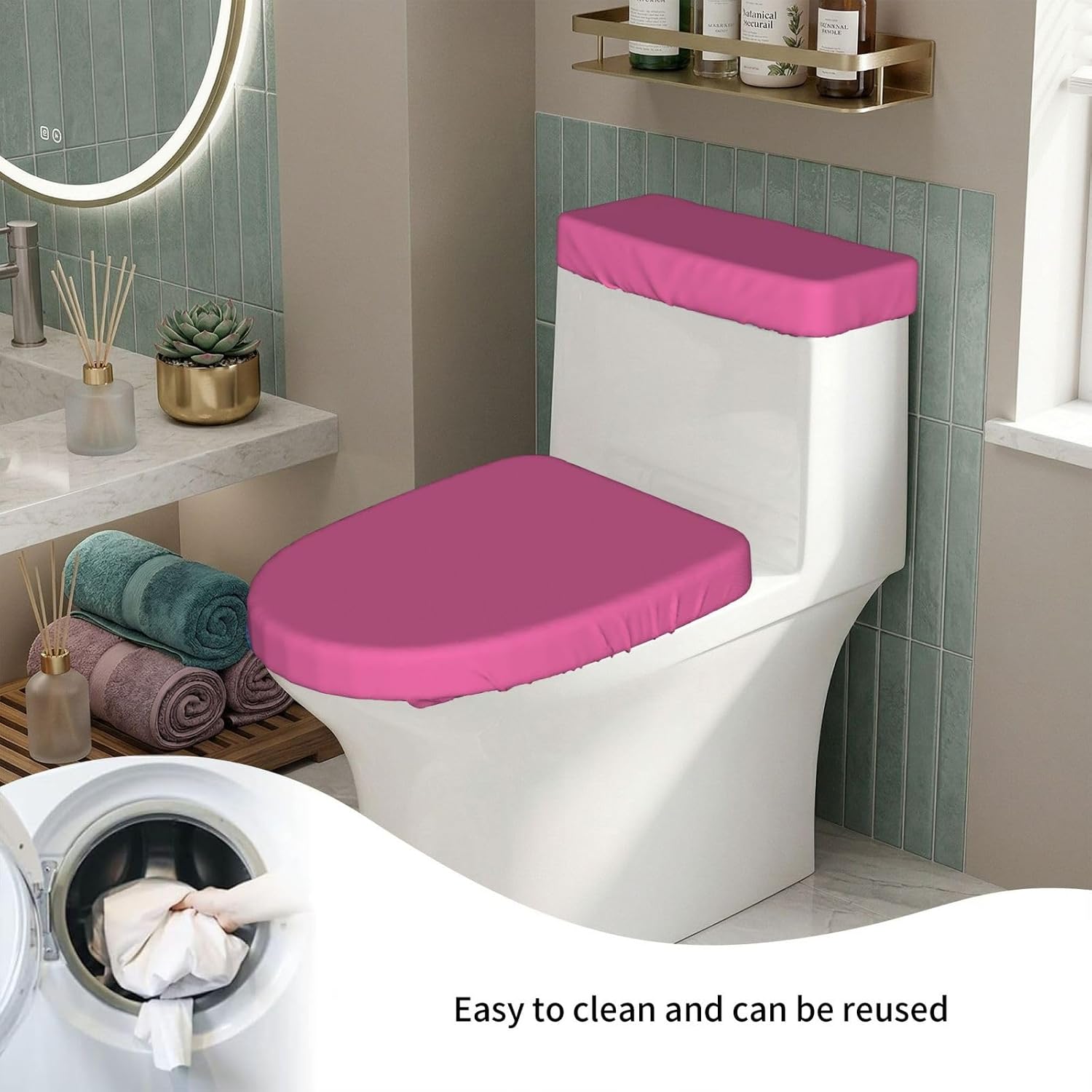 Hot Pink Toilet Lid Cover and Toilet Tank Lid Cover Set, 2-Piece Bathroom Toilet Lid Seat Cover Set Polyester Set for U/O/Long Shape Toilets