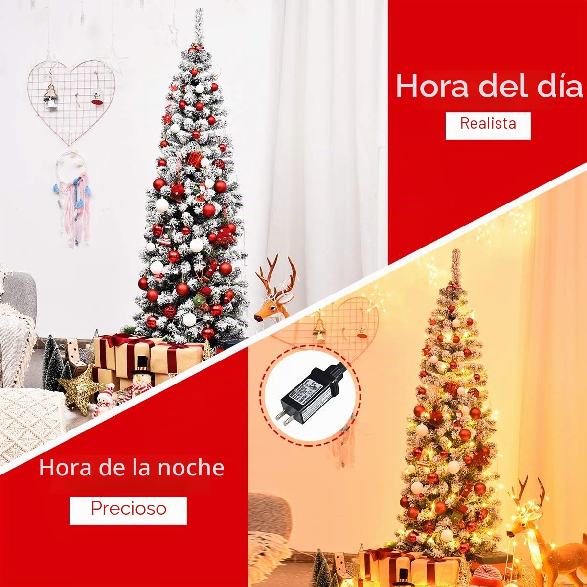 RELAX4LIFE Árbol de Navidad 180 cm con 250 Luces LED Blanco Cálido, Árbol de Navidad Nevado de PVC, Arvore de Natal con Luces Incorporadas, Navidad Decoración (180 cm, 500 Ramas)