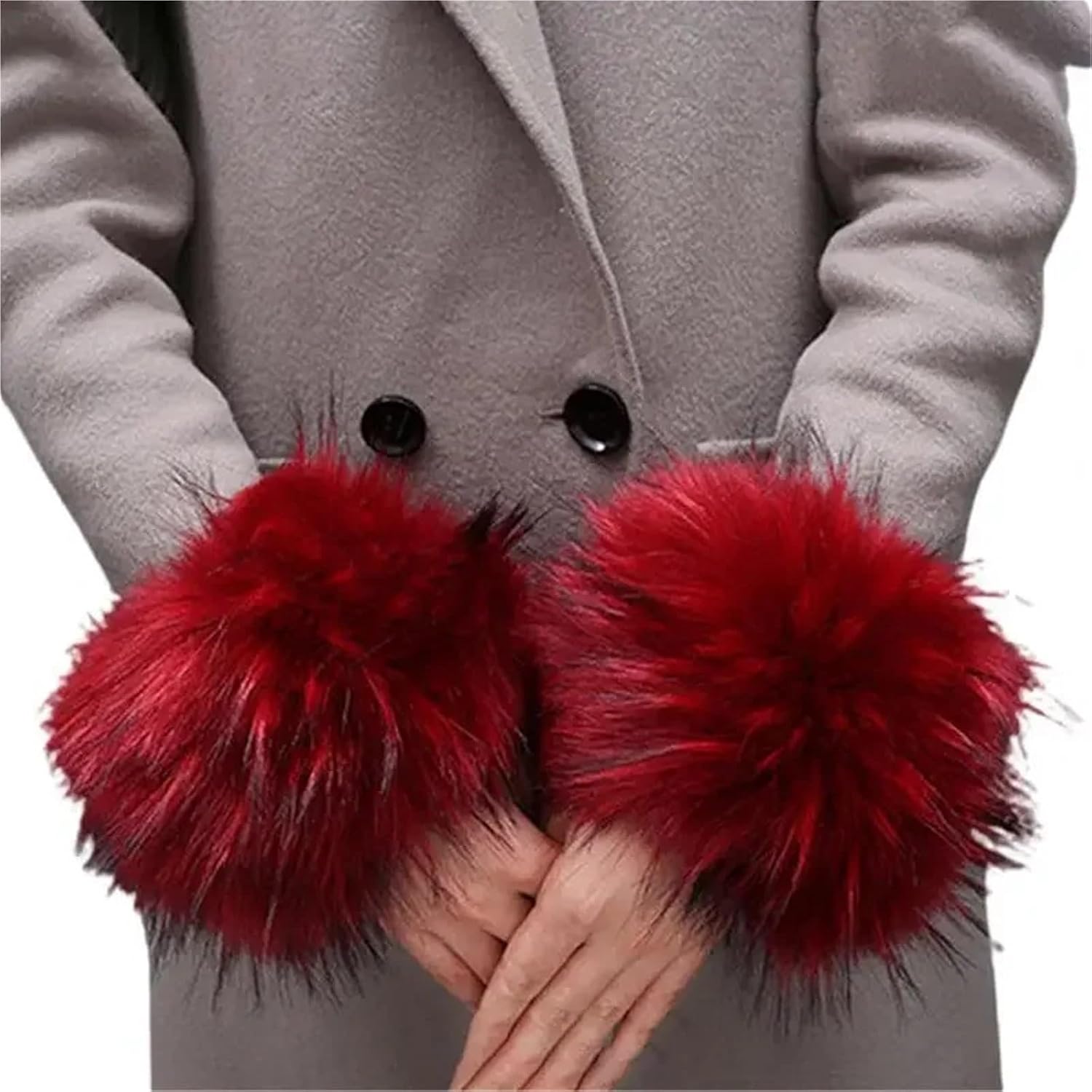 Women'S Faux Fur Wrist Cuffs 2Pairs Faux Fox Fur Cuffs Arm Warmer Winter Plush Windproof Women Wrist Cuff Sleeves