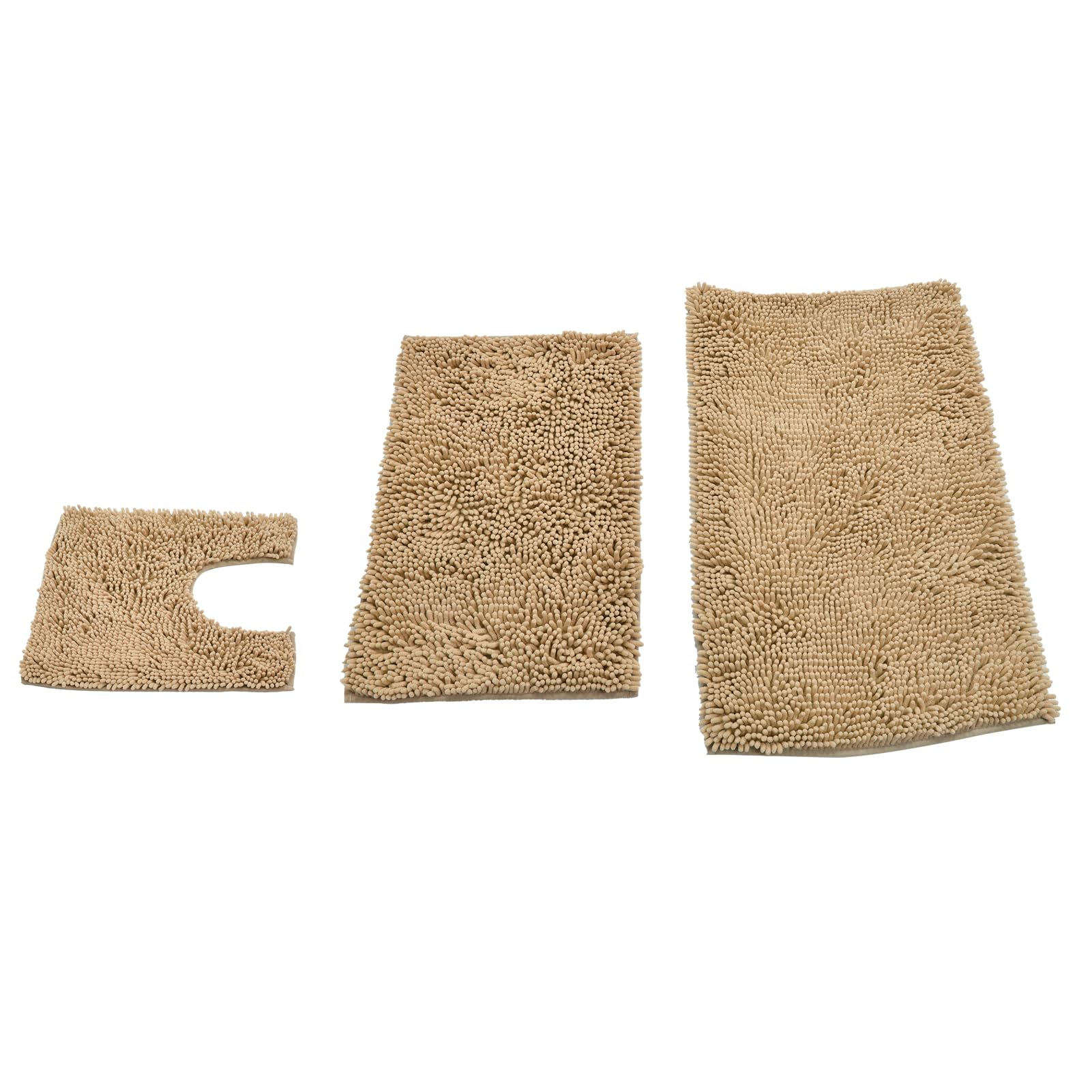 Ausla Set Tappeto da Bagno Tappetino da Bagno in Ciniglia 3 Pezzi Tappetino WC con Supporto Hot Melt da 1350 g/m², Assorbente d'acqua, Morbido Rivestimento per Pavimento per Vasca, Lavandino, WC,