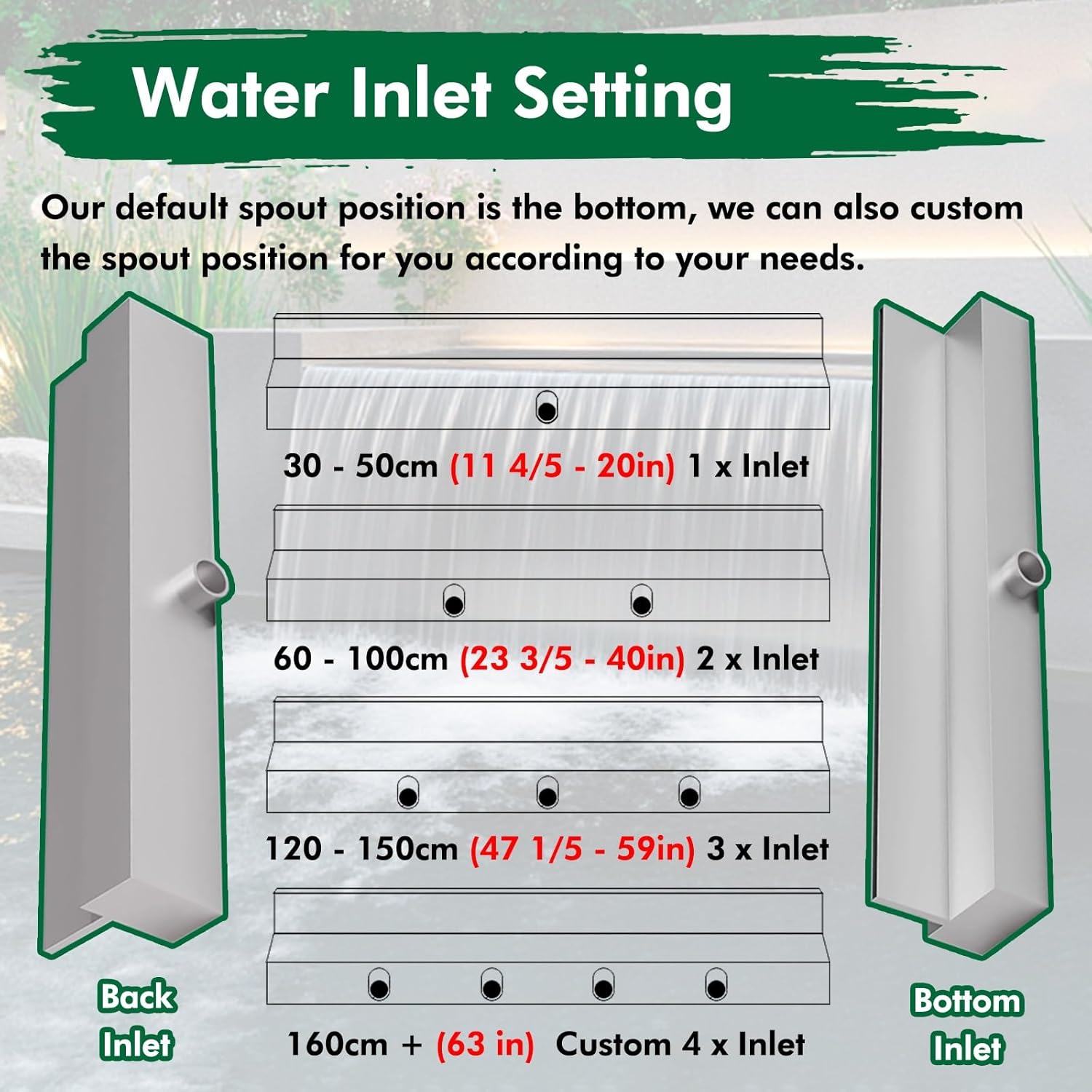 Silver Rectangular Waterfall Fountain for Above Ground Pools, Outdoor/Indoor Garden Decor, 170cm Spillway Water Outlet for Patios & Ponds - Elegant Water Feature