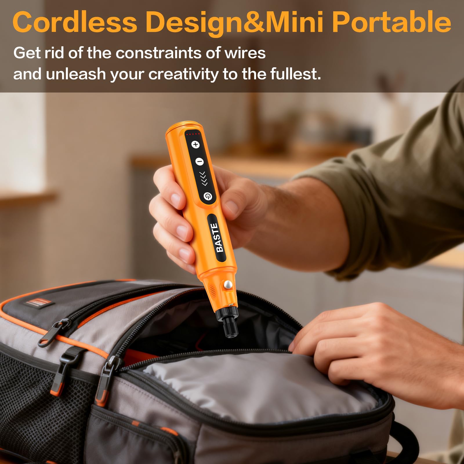 BASTE Mini Cordless Rotary Tool Kit 4V, 5-Speed 18000RPM Rotary Tool with LED Light and 109 Accessories, Type-C Charging Power Rotary Tool for Sanding, Polishing, Engraving, Drilling, DIY Crafts - 5