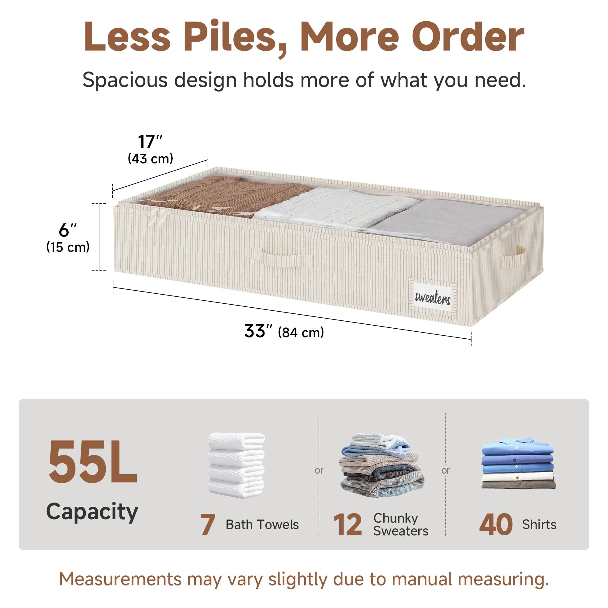 StorageWorks Grande contenitore sotto il letto, con coperchio, per vestiti, a righe bianche e nere, 84 × 43 × 15 cm
