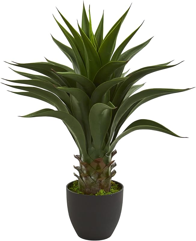 28” Agave Artificial Plant, Green | Thick Dark Green Leaves, Realistic Texture Trunk, Nursery Pot Included, Ideal for Bathroom Countertop or Shelf Decor