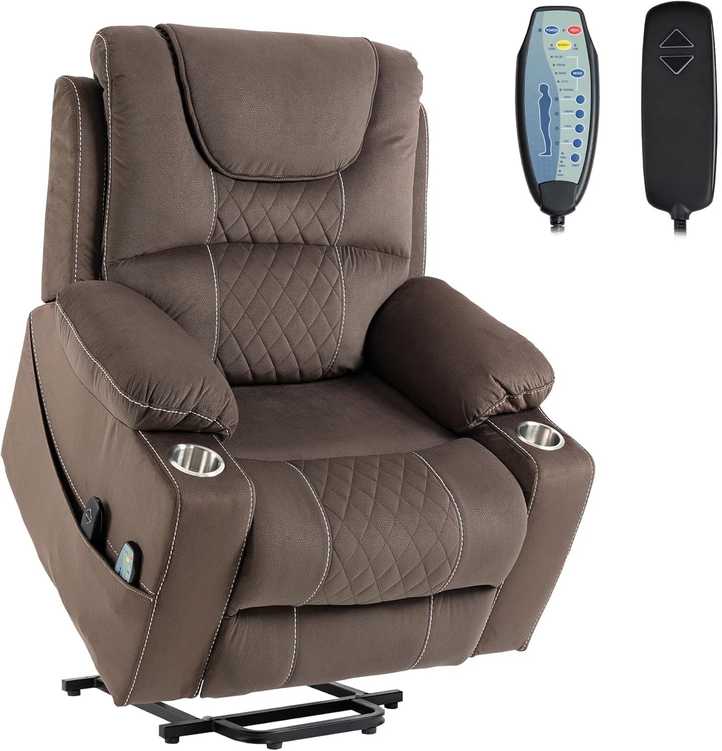 Power Lift Recliner Chair with Massage Heating for Adults Elderly Single Motor Electric Lay Flat Lift Chairs, Cup Holders, Side Pockets, USB Ports