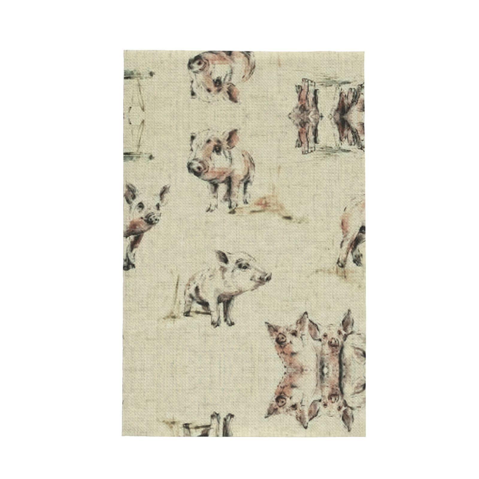 Xxahnbm Black Pig Background Print Waffle Kitchen Towel,Absorbent Hand Towel