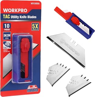 WORKPRO TAC Diamond Coated SK2M Utility Knife Blades, 10-Pack Heavy-Duty Replacement with Dispenser - 5X Sharper