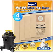 KEEPOW 19-3100 Shop Vac Bags Compatible with Stanley 5-8 Gallon wet dry vacuum, 4 Pack Disposable Filter Bags