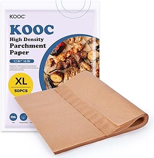 KOOC Premium 12x16 Inch Parchment Paper Sheets, 50-Pack, Precut Unbleached Baking Paper - High Density & Compostable - No...