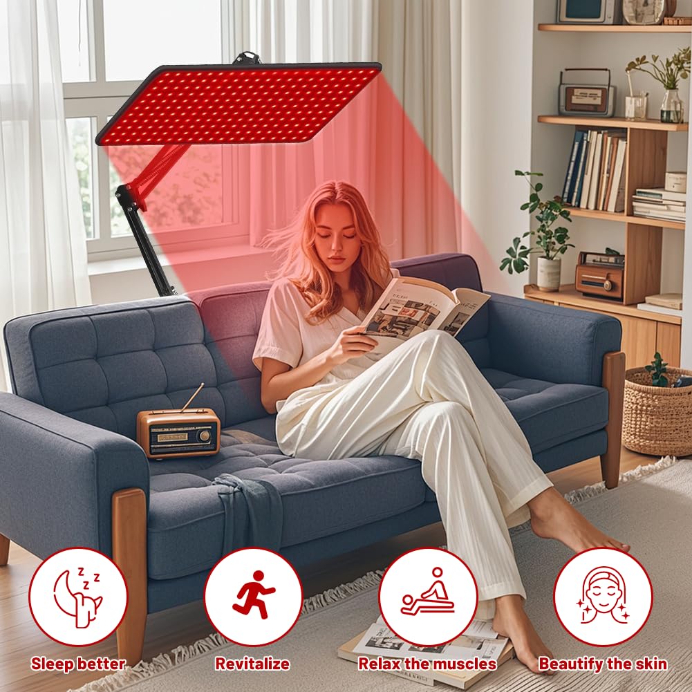 Rotlichtlampe für Körper & Gesicht,Infrarotlampe mit 200 LED & 5 Helligkeitsstufen, Tri-Wellenlänge (660nm 850nm 940nm) mit verstellbarem Ständer & Schutzbrille,Muskel- und Gelenkverspannungen lösen