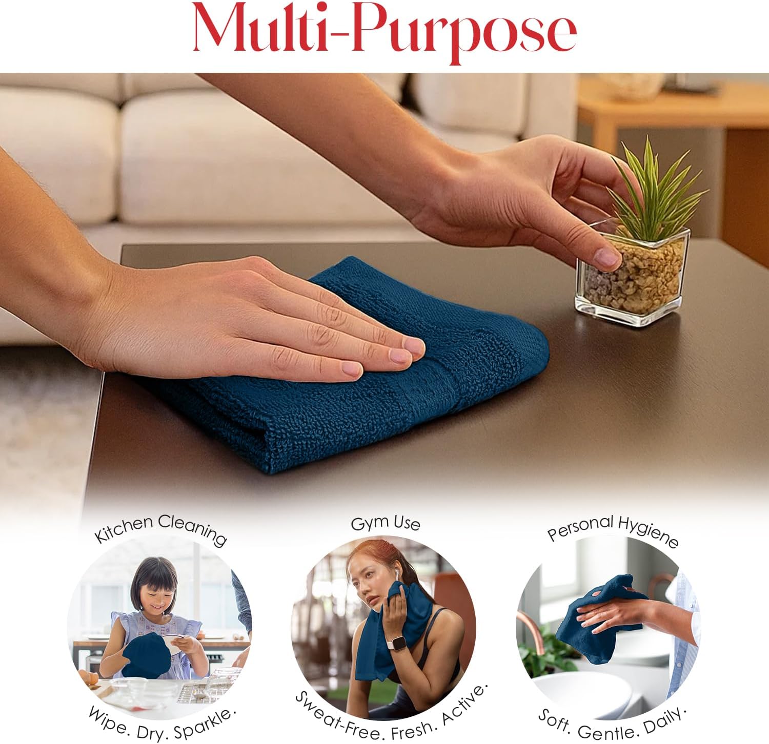 RIVERSIDE 100% Ring Spun Cotton Bath Towels Set of 4 (27x54) & Face Towels Set of 12 (12x12) - Luxury 600 GSM, Ultra Soft, Quick Dry & Highly Absorbent Washcloths for Bathroom, Gym, Spa & Hotel