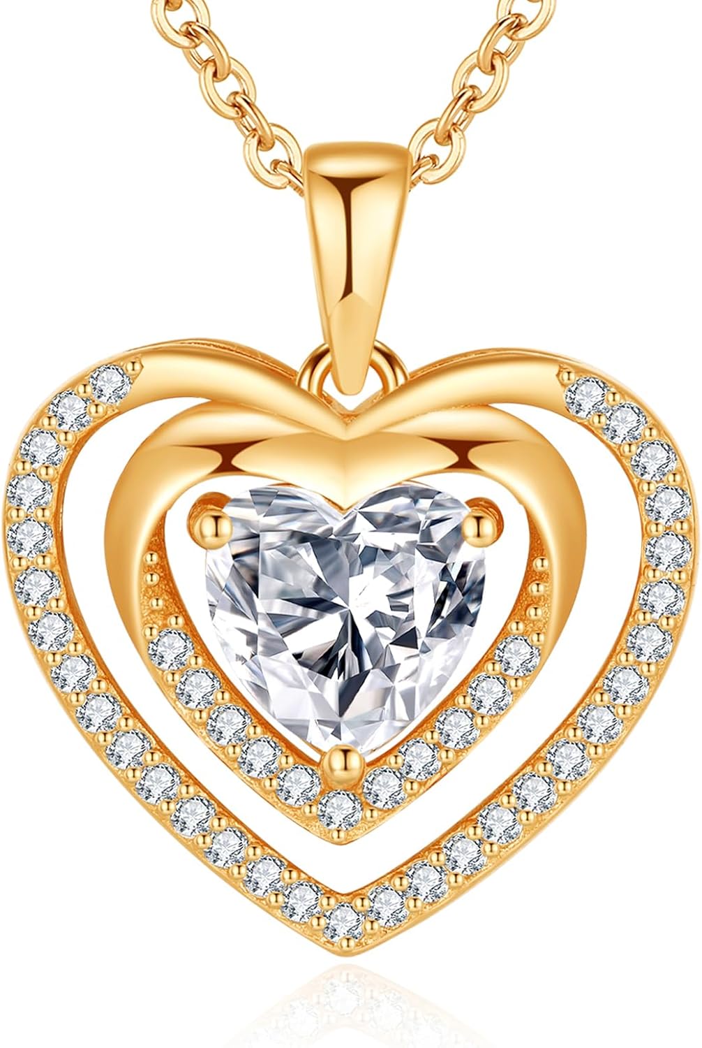 Jrêveinfini 925 Sterling Silver Heart Necklace for Women, Intertwined Hearts with Sparkling Cubic Zirconia, Adjustable Length, Gift for Any Occasion