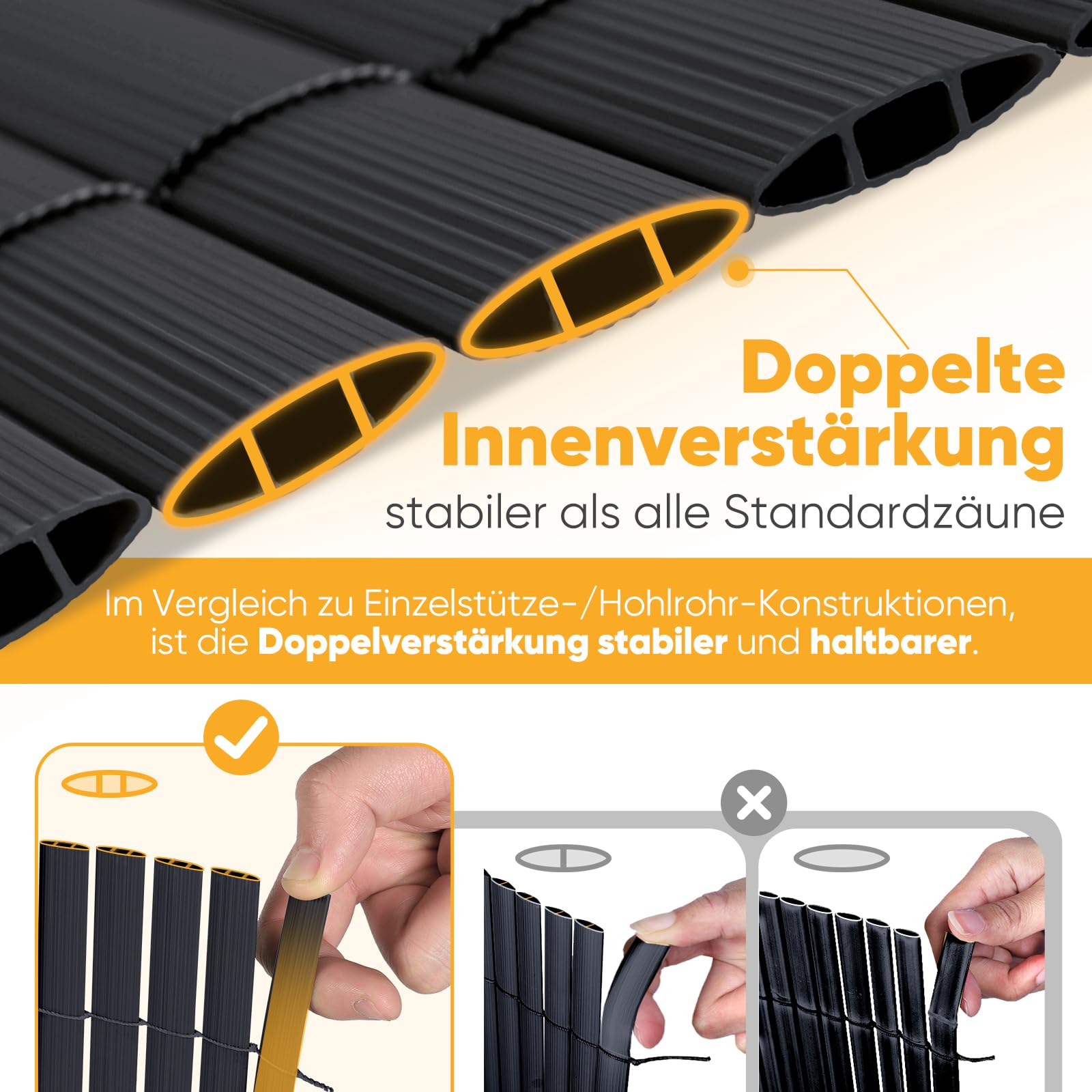 Sunula PVC Sichtschutzmatte Balkon Sichtschutz 90x300cm Doppelte Verstärkung Sichtschutzzaun Ohne Bohren mit Kabelbindern, Wasserdicht Windschutz Balkonabdeckung für Garten Terrasse, Anthrazit