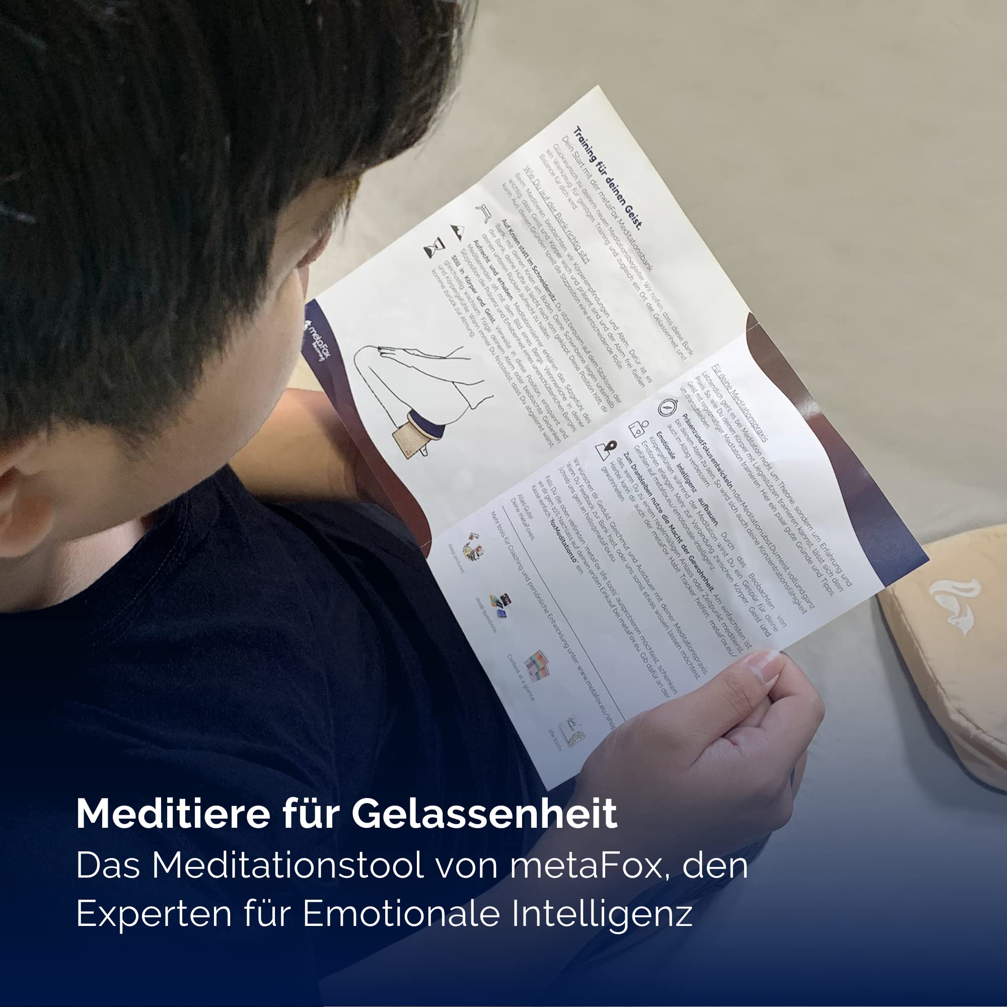 metaFox Panca da meditazione | Sgabello pieghevole in bambù con cuscino e borsa per il trasporto | Per la tua pratica di attenzione e meditazione | alternativa al cuscino da meditazione