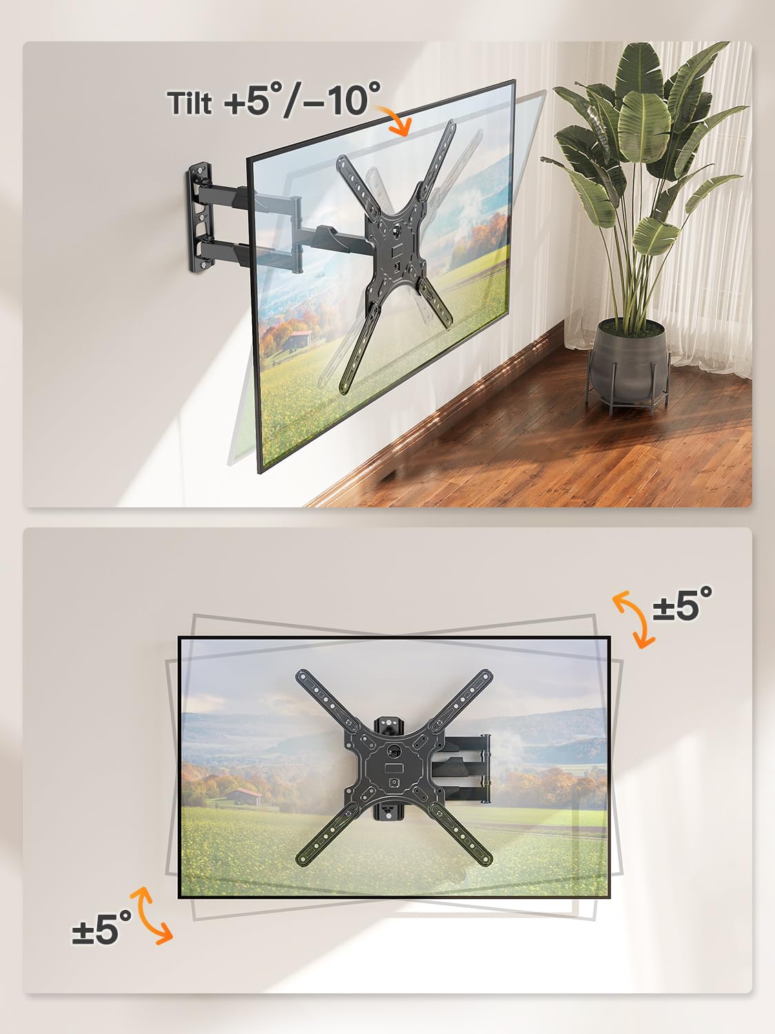 ELIVED Full Motion TV Wall Mount for 26-60" TVs, Max VESA 400x400, 77 lbs. — Amazon image 4