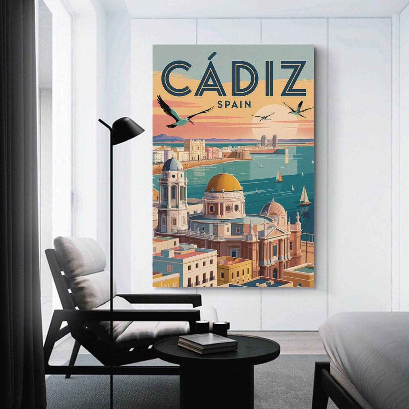 Junmoney Cadiz Spain Travel Canvas Wall Picture 24x36inch(60x90cm), for Picture Wall Styling in Lounge Or Bedroom, Decorative Artwork with Flexible Styling