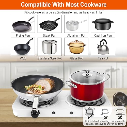 Miniatura 6 de 2000W eléctrico doble quemador portátil de calefacción de bobina caliente estufa encimera RV placa caliente con pies de goma antideslizantes 5