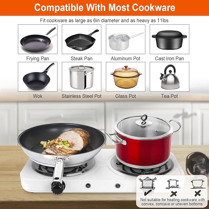 Estufa Eléctrica Portátil de 2 Puestos con Controles de Temperatura miniatura 5