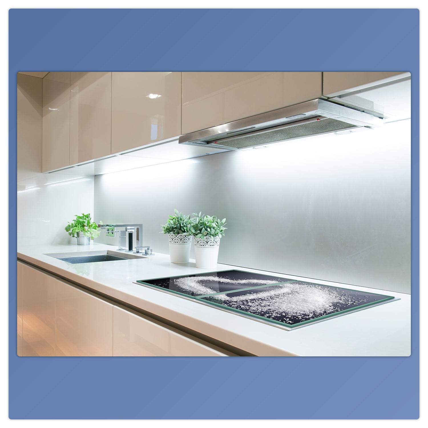 Herdabdeckplatte Abdeckung Ceranfeld Abdeckplatte Schneidebrett 2-Teilig 80x52 Herz Saltz Schwarz- Weiss Spritzschutz Glasplatte Ceranfeldabdeckung Herdschutz Sicherheitsglas Glasschneidebrett 2x40x52