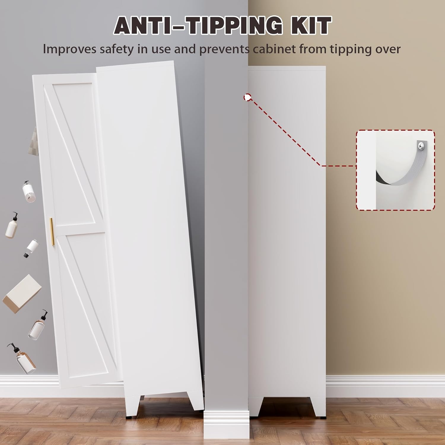 71" Tall Metal Pantry Cabinet, Kitchen Storage Cabinet with 2 Doors and 4 Adjustable Shelves for Kitchen, Living Room, Dining Room, Bathroom and Home, Office (White, 71" H)