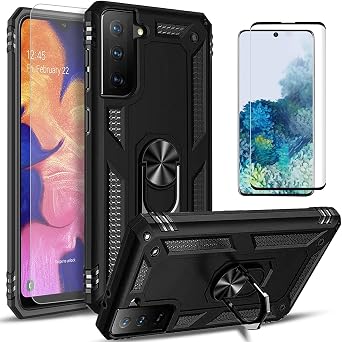 STARSHOP Compatible with Samsung Galaxy S21 Plus Case, with [Tempered Glass Screen Protector Included], Military Grade Shockproof Dual Layers Protective - Black