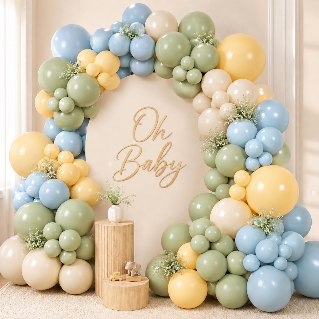 HILAVO Ballon Girlande Salbeigrün Blau 126 Stück Grüne Dusty Blau Gelb Beige Helium Luftballons Girlande Pastell Grün Blaue Sand Weiß Boho Ballons für Geburtstag Hochzeit Babyparty Safari Party Deko