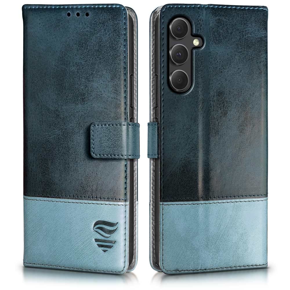 FLIPPED Vegan Leather Flip Cover for Samsung Galaxy A54 5G | Shockproof with TPU Bumper & Kickstand | Card & Cash Pocket| Magnetic Closure Wallet Case Cover (Hand Stitched, Blue with Aquamarine) (B0C1ZYS6HX) Amazon Price History, Amazon Price Tracker