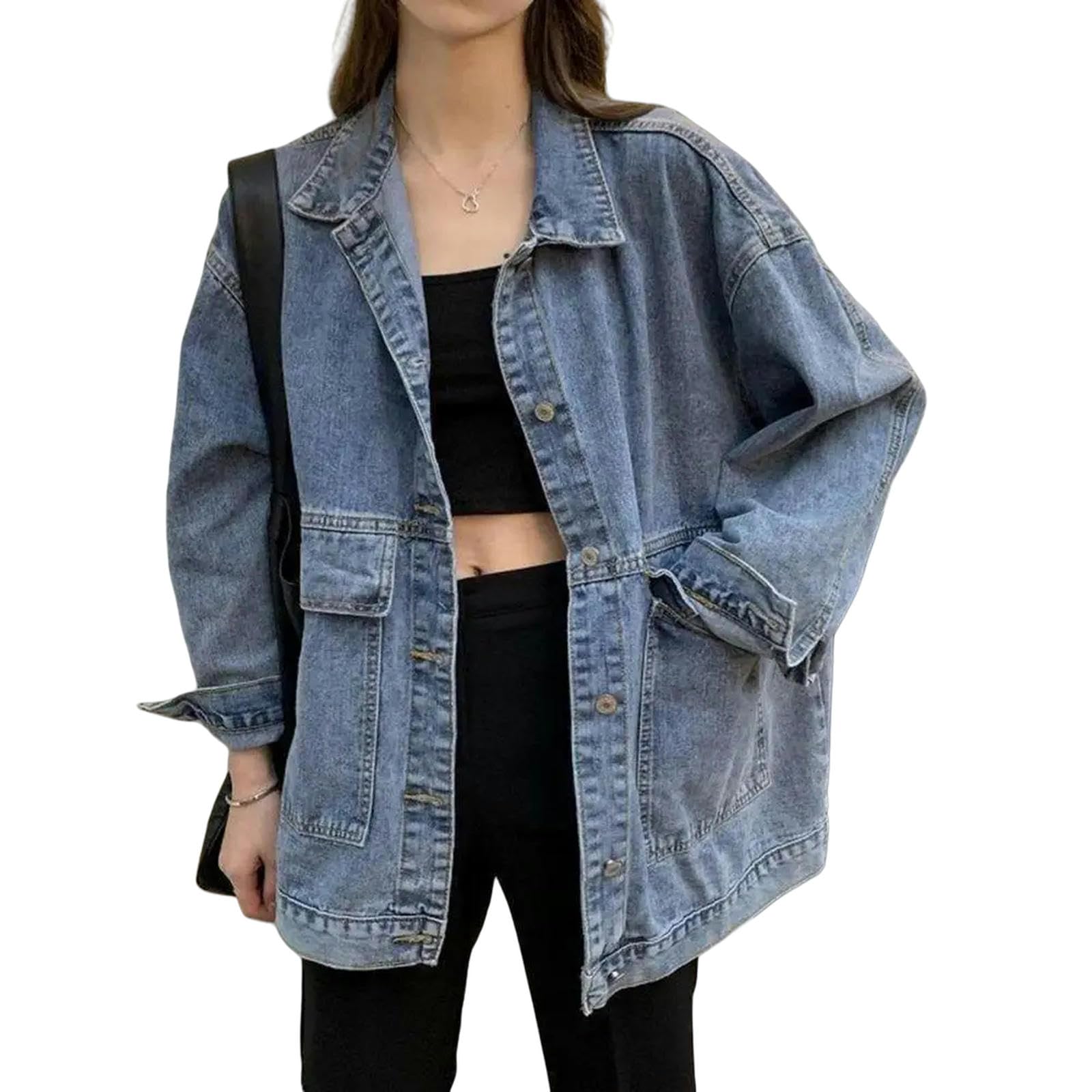 Giacca Uomo Giacche Jeans per Donne alla Moda Sovradimensionati Oversize Giunta di Cassa Caduta con Tasche con Tasche