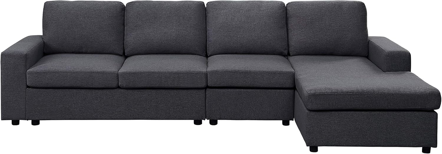 Lilola Home Dunlin Sofa with Reversible Chaise in Dark Gray Linen