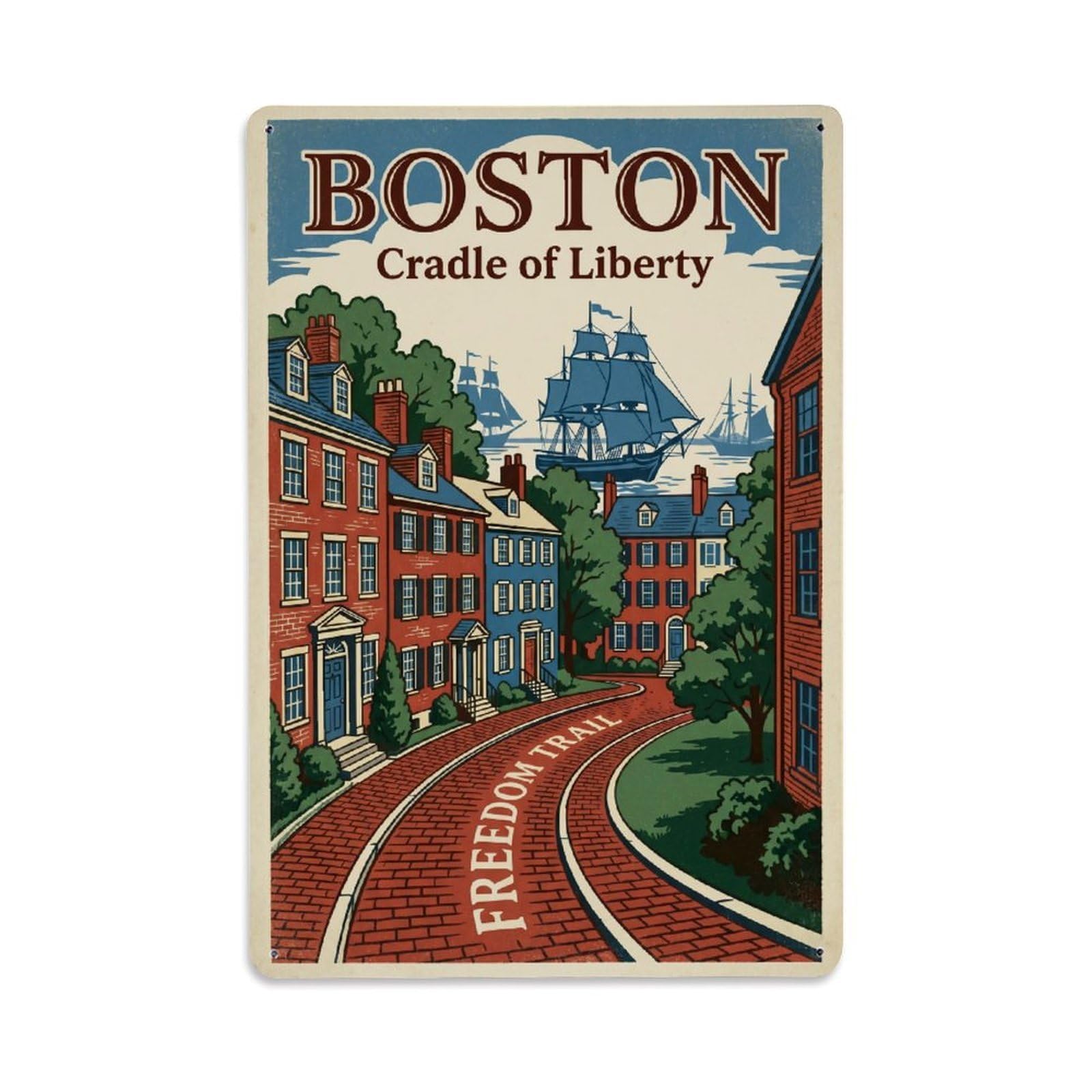Huiyhb 8X12inch(20X30cm) Retro America Boston Travel Metal Tin Sign