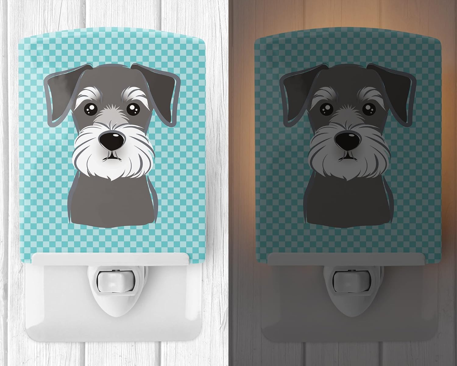 Caroline's Treasures BB1136CNL Blue Checkered Schnauzer Ceramic Night Light Compact, UL-Certified, Ideal for Bedroom, Bathroom, Nursery, Hallway, Kitchen, 6x4x3, Multicolor