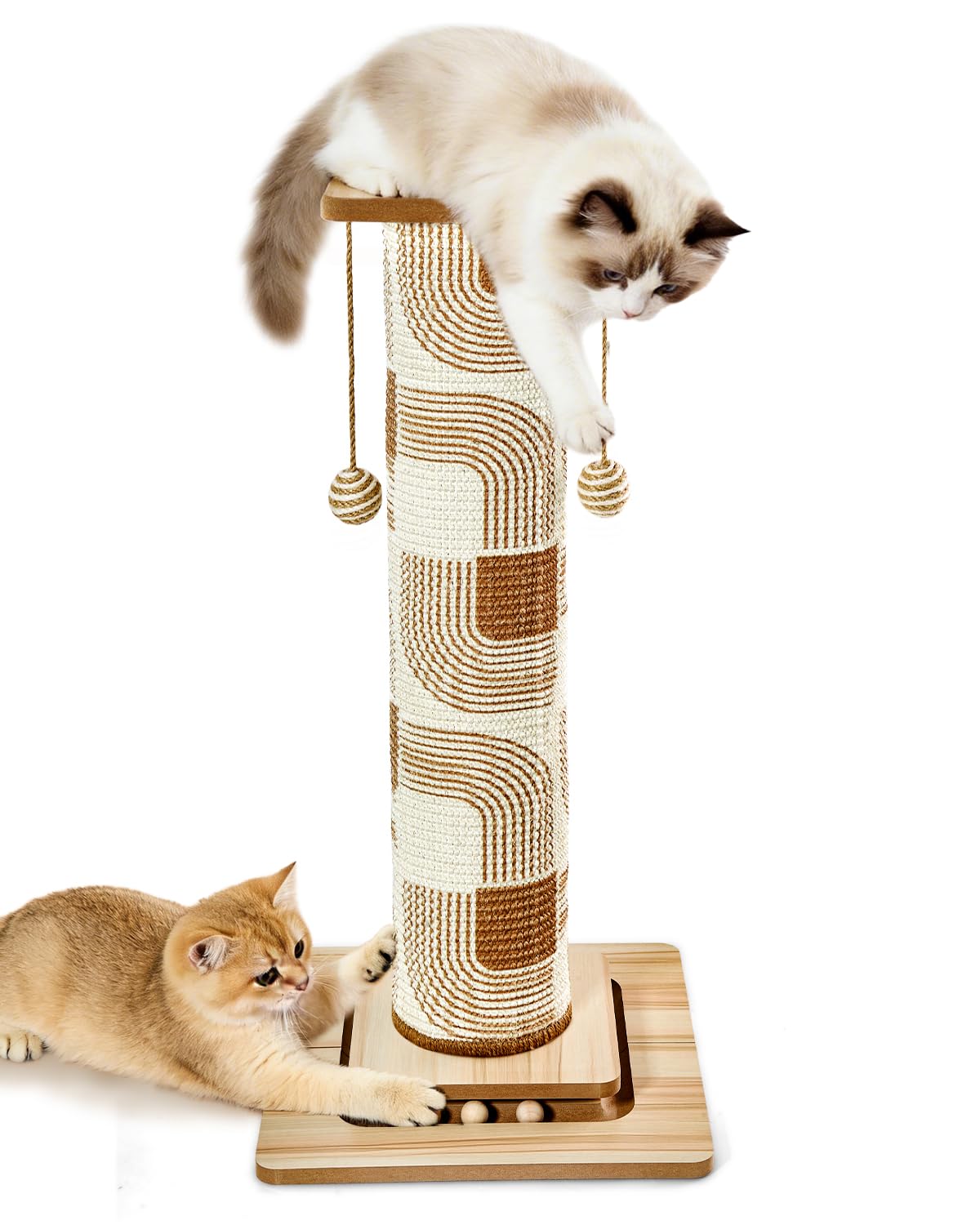 Odoland Kratzbaum 78cm hoch Kratzsäule für Katzen mit Plattformen Katzenspielzeug, Stabil Sisal Kratzstamm für große Katzen Wohnungskatzen, Braun