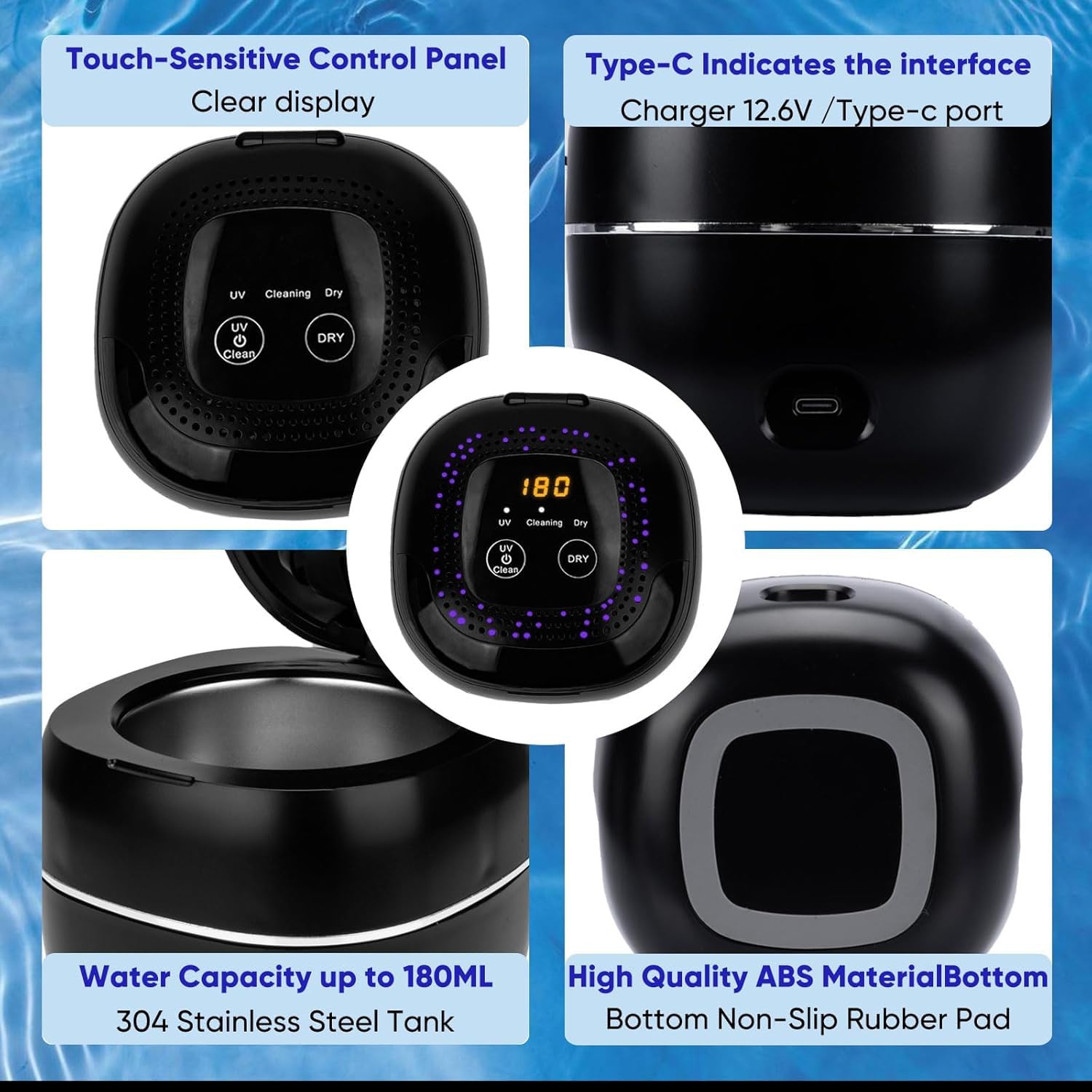 TARSHYRY Machine, 180 ML 45KHz Jewelry Cleaner Machine with Air-Drying, 2-in-1 Professional Portable Dental Jewelry Pod Deep Clean for Rings, Glasses, Jewelry (Black)