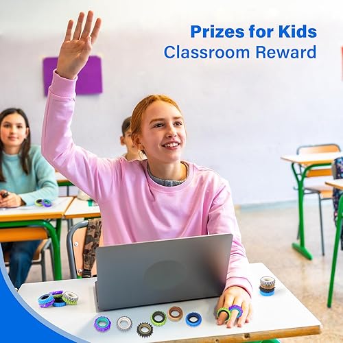 Miniatura 11 de Juguetes sensoriales para adultos, paquete de 12 anillos giratorios de textura, juguetes sensoriales para aliviar el estrés para niños con TDAH