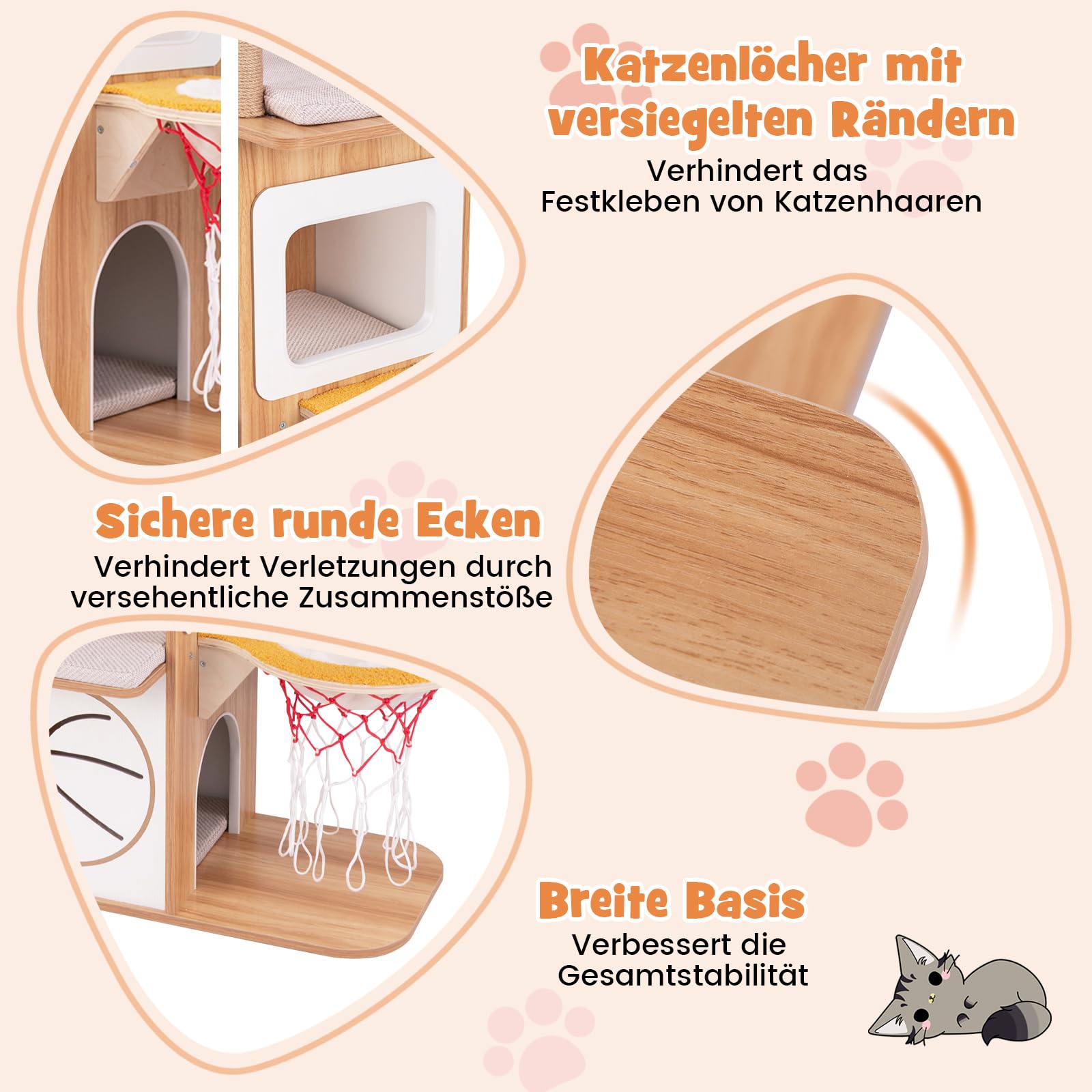 GYMAX Rascador de 120 cm, centro de actividades con casa para gatos de 2 pisos y 2 plazas de lujo con cojín acolchado, árbol para gatos con columnas de sisal natural, color natural