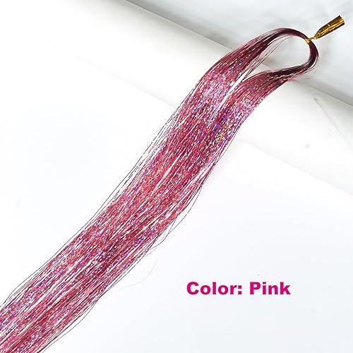 Miniatura 2 de Kit de 1000 hebras de oropel y 6 piezas de extensiones de cabello con clip de oropel con brillantina resistente al calor, con herramientas de clip,