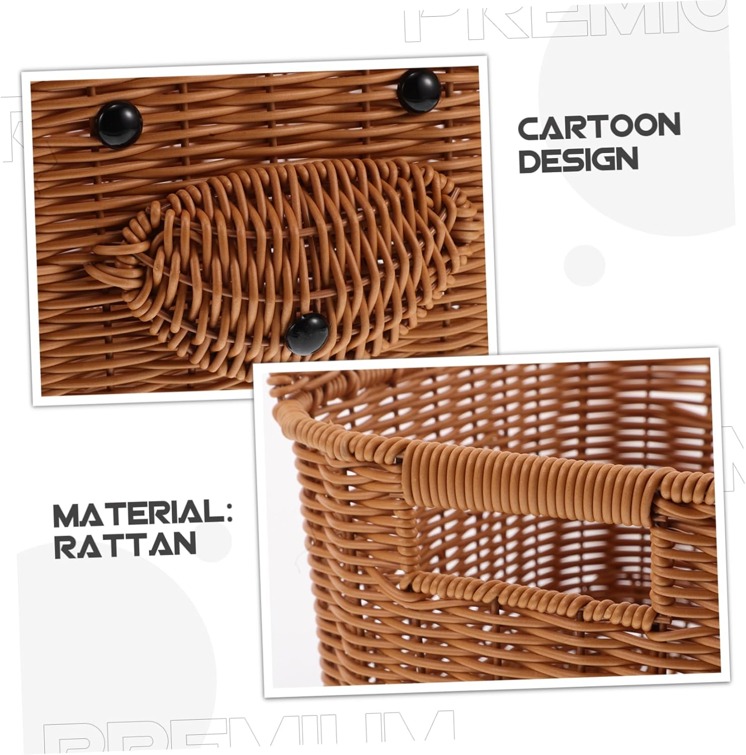 MAGICLULU Adorable Rattan Storage Basket Friendly Animal Shaped Bin for Home Bathroom Nursery and Living Room Lightweight Spacious