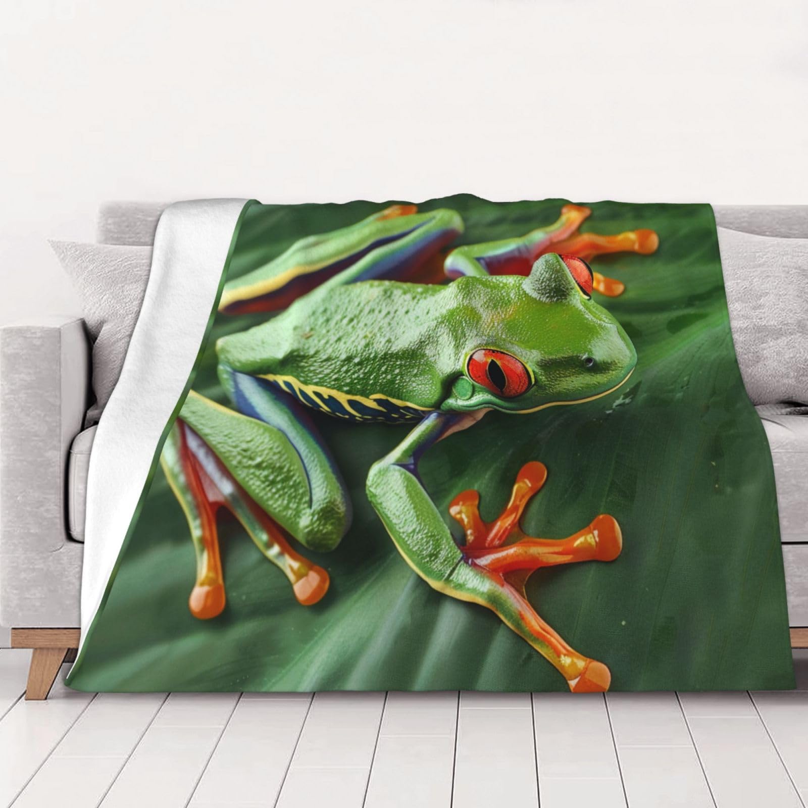 AUBKFELD Animal Frog Leaves Printed Flannel Blanket 200x150 CM, Soft & Warm Throw Blanket for Sofa/Couch/Bed/Car, Gifts for Audlts Women Men