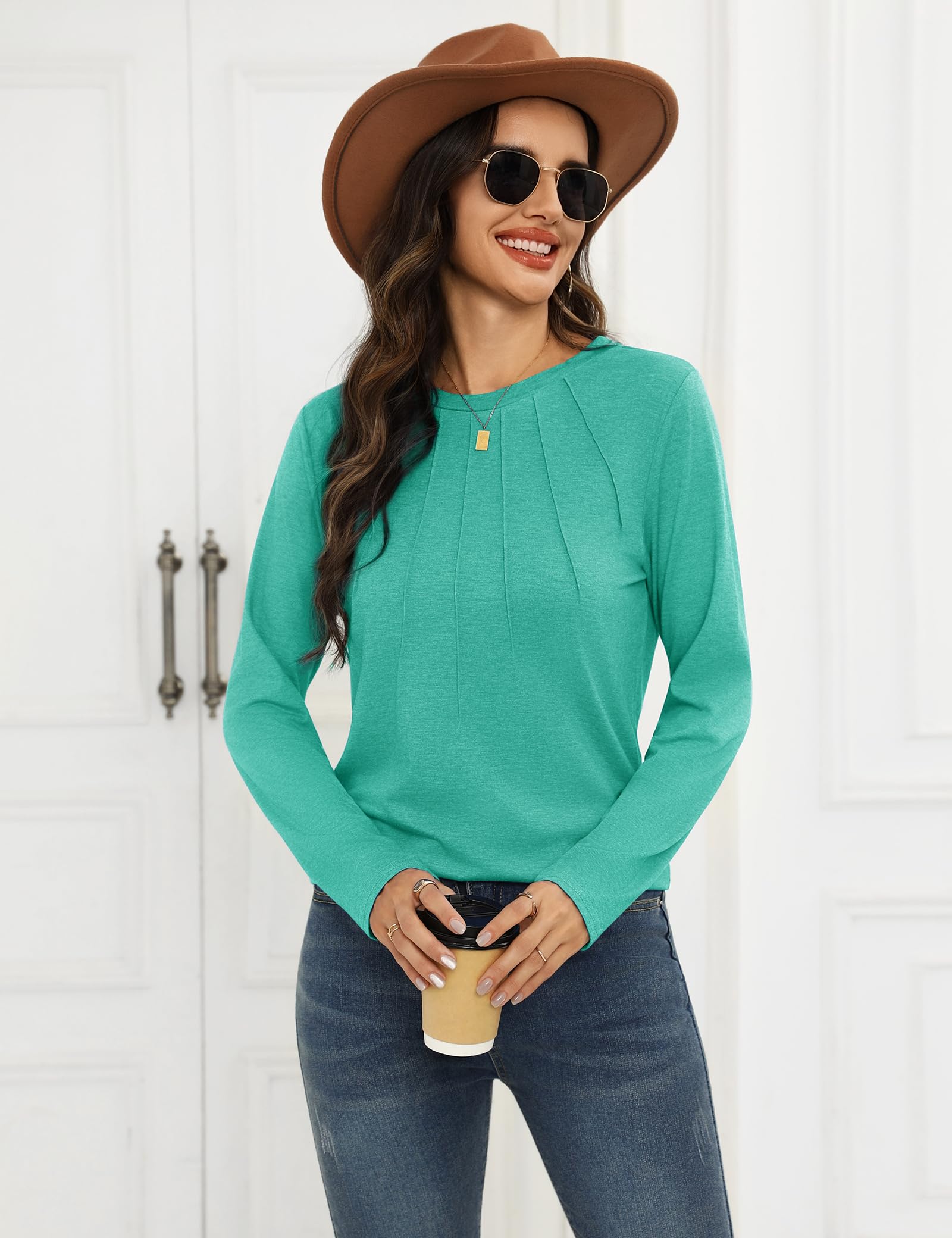 Gyabnw Maglietta Donna Maniche Lunghe Elegante T-Shirt Girocollo Donna Magliette Cotone Donna Moda Camicia Top Casual Tee