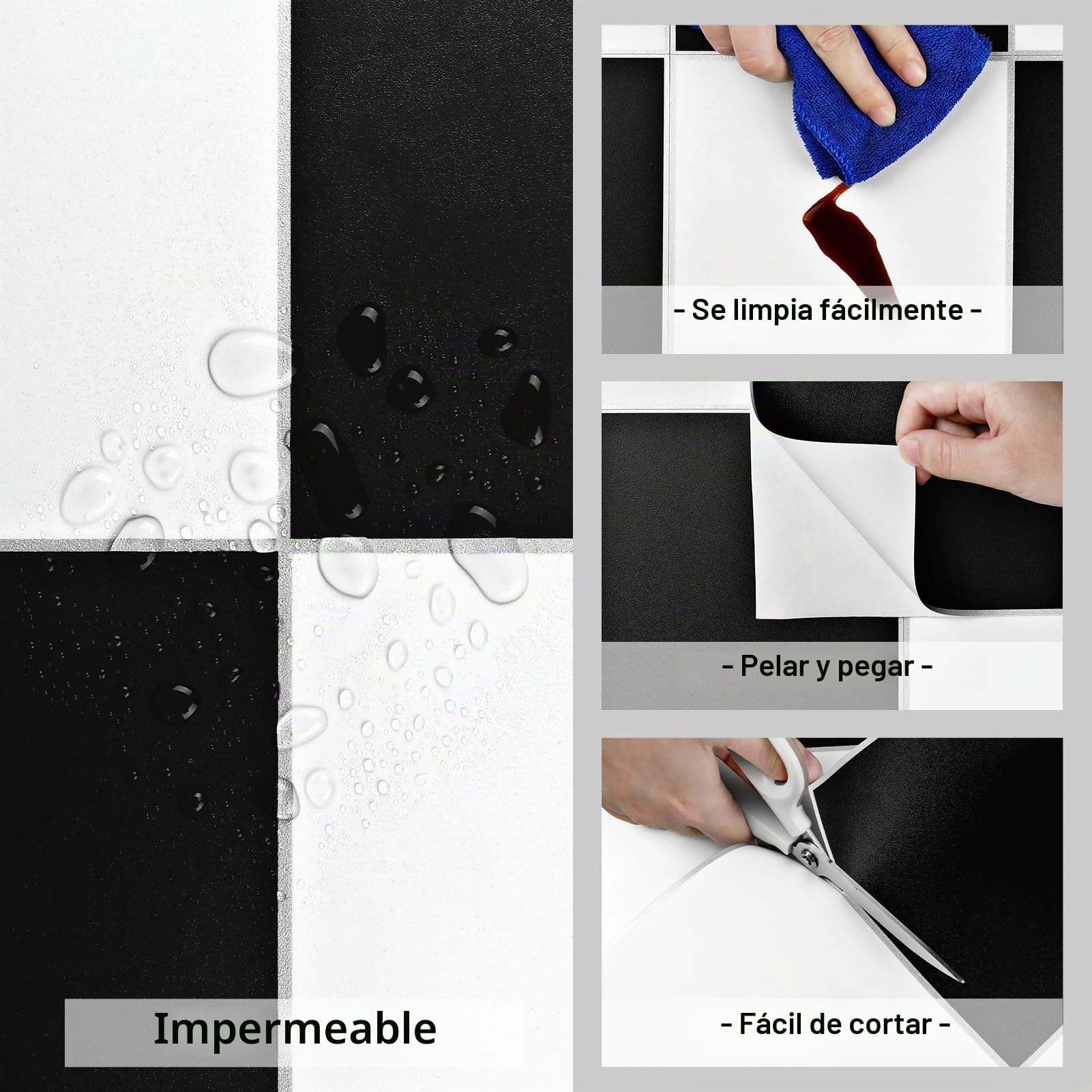 Baldosas Adhesivas Suelo Blanco y Negro Parquet Adhesivo Suelo Vinilo Autoadhesivo Impermeable Para Cocina Baño Losetas Autoadhesivas Blanco y Negro 12 Piezas 30 x 30cm