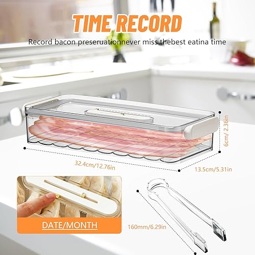 Miniatura 4 de Recipiente de tocino para refrigerador, recipientes herméticos de plástico grueso para almacenamiento de carne de delicatessen para refrigerador,